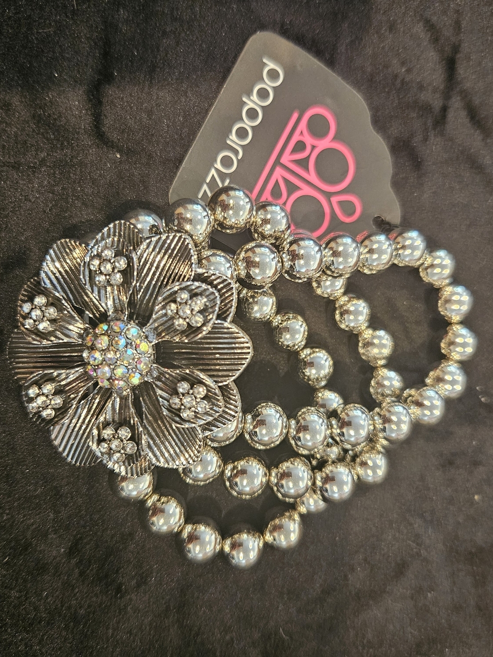 Paparazzi Silver Bloom Stretch Bracelet - Silver Floral Statement